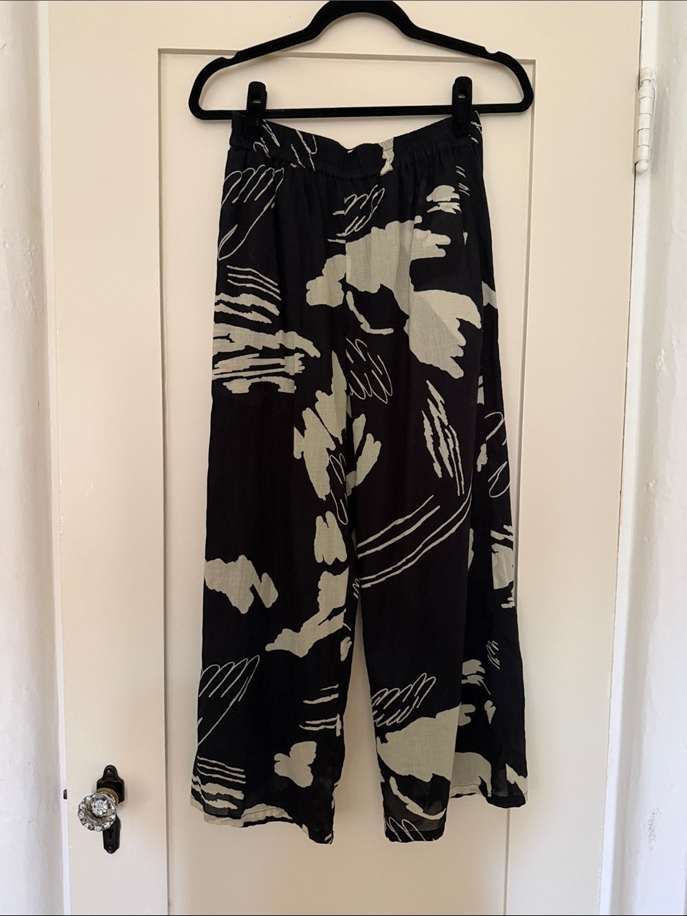 Luna Pant — Wide Leg Printed Black & Cream